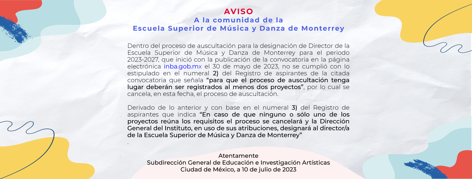 Proceso de auscultación Escuela Superior de Música y Danza de Monterrey